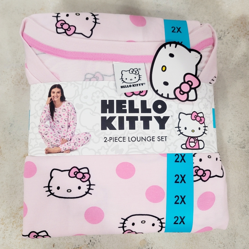 Hello Kitty Sanrio Womens 2pc Pink Knit Lounge PJ Set Long Sleeve Top Jogger - Picture 9 of 16